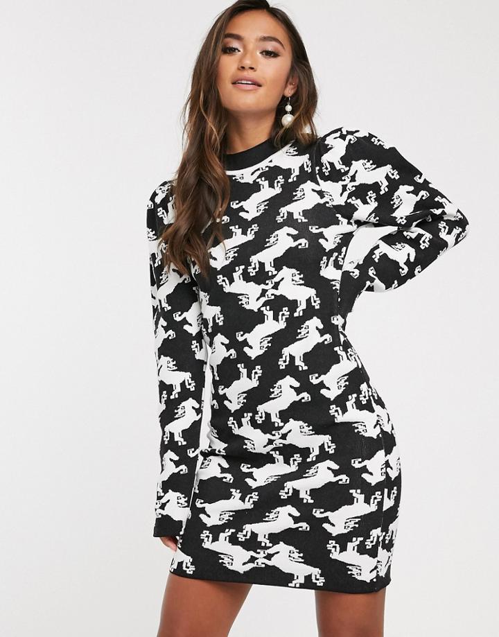Asos Design Horse Jaquard Knit Mini Dress