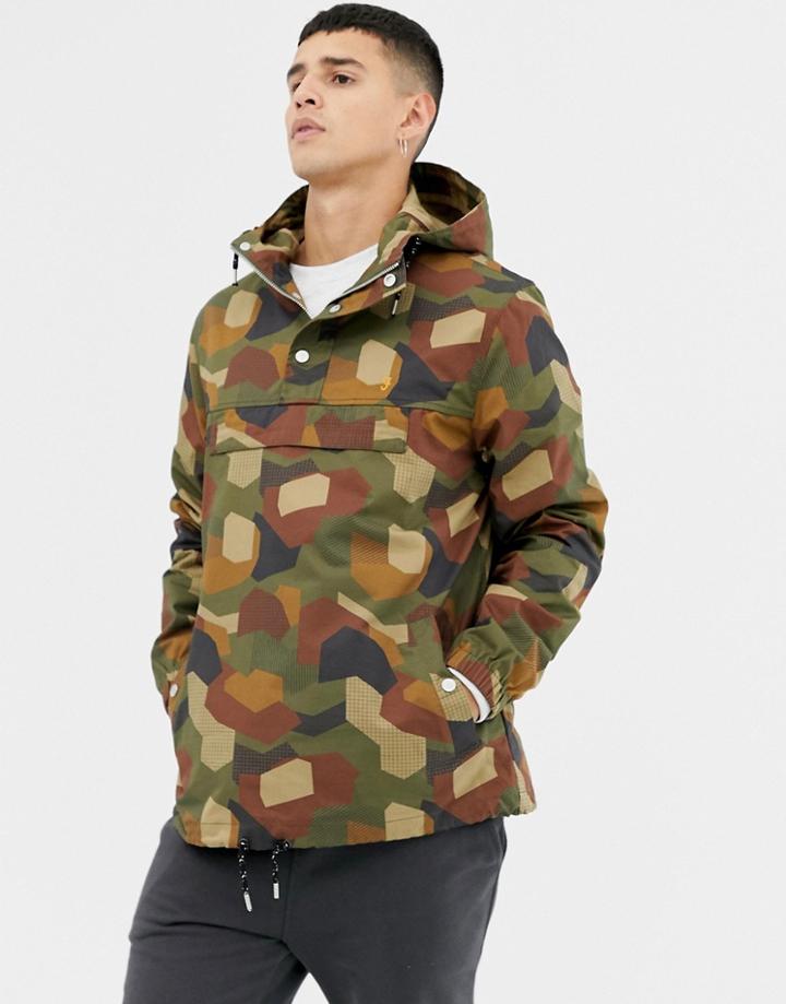 Farah Zach Geo Printed Overhead Jacket In Camo-green