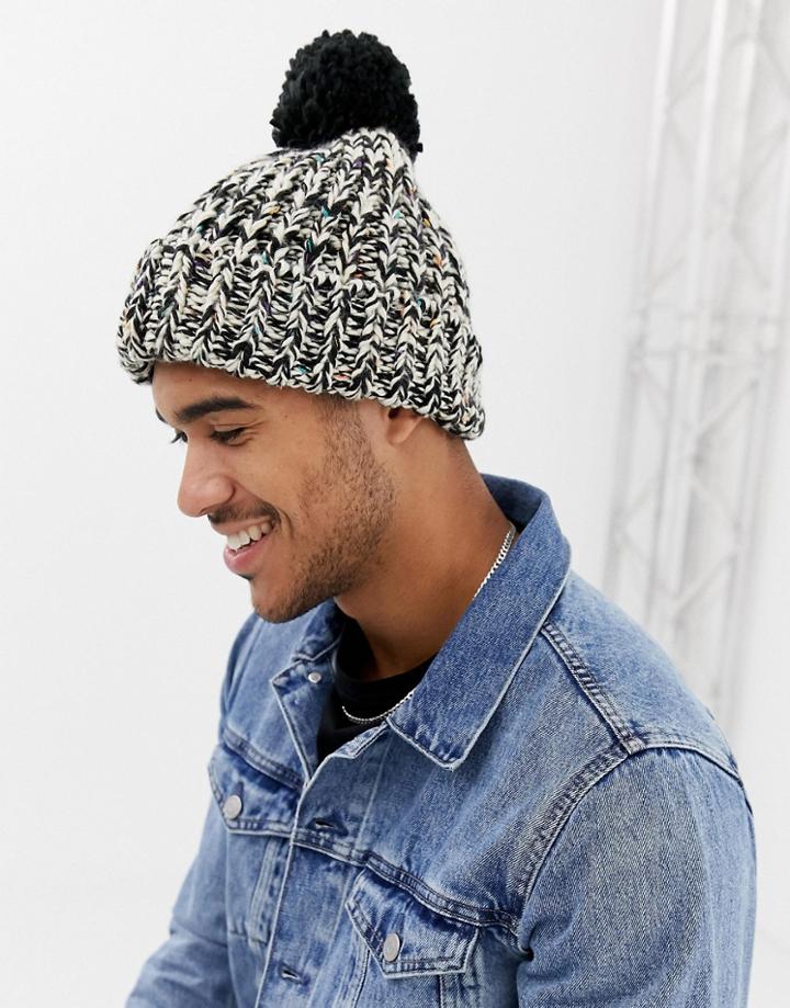 Asos Design Chunky Knit Twist Bobble Beanie In Multi - Multi