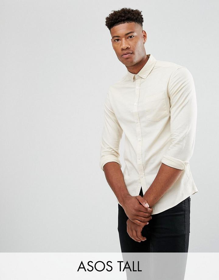 Asos Tall Skinny Casual Oxford Shirt In Pale Yellow - Yellow