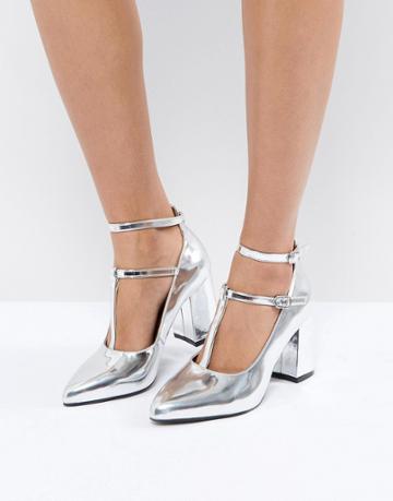 St Sana Block Point High Heels - Silver