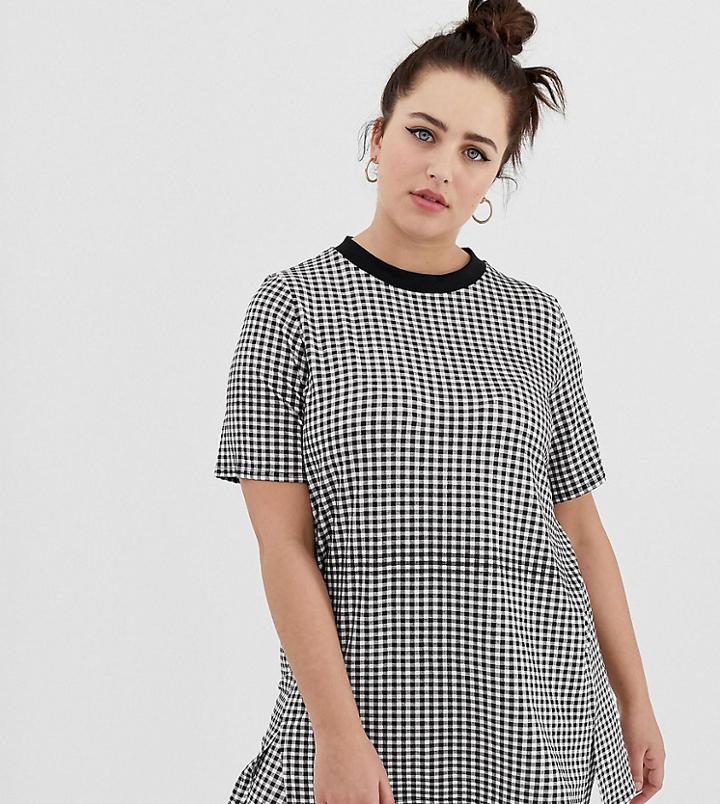 Daisy Street Plus Oversized T-shirt In Gingham - Black