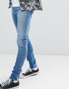 Asos Design Super Skinny Jeans In Bleach Wash With Zips - Blue