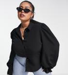 Asos Design Curve Volume Sleeved Soft Shirt With Ruffle Cuffs In Black