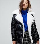 River Island Faux Fur Linned Patent Puffer Jacket - Black