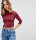 Asos Petite Crop Crew Neck T-shirt With Long Sleeve In Stripe - Multi