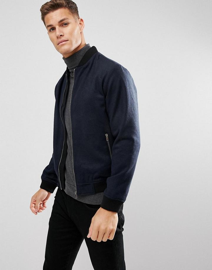 D Struct Wool Bomber Jacket - Navy