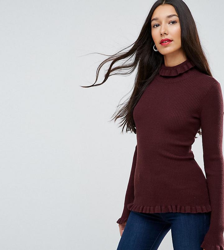 Y.a.s Tall High Neck Top With Ruffle Hem Detail - Red