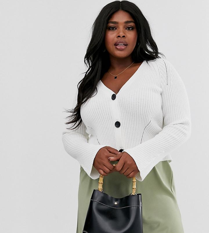 Asos Design Curve Cropped Boyfriend Cardigan In Rib - Cream