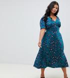 Asos Design Curve Forest Green Animal Print Midi Tea Dress - Multi