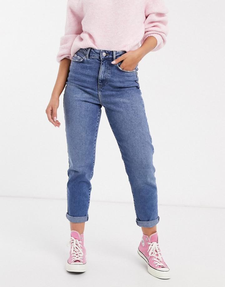 New Look Waist Enhance Mom Jeans In Mid Wash Blue-blues