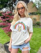 New Love Club Oversized T-shirt With Rainbow Bear Graphic In Beige-neutral