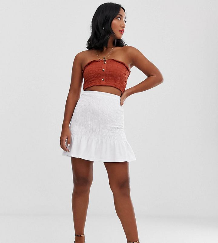 Asos Design Petite Shirred Bask Waist Mini Skirt-white