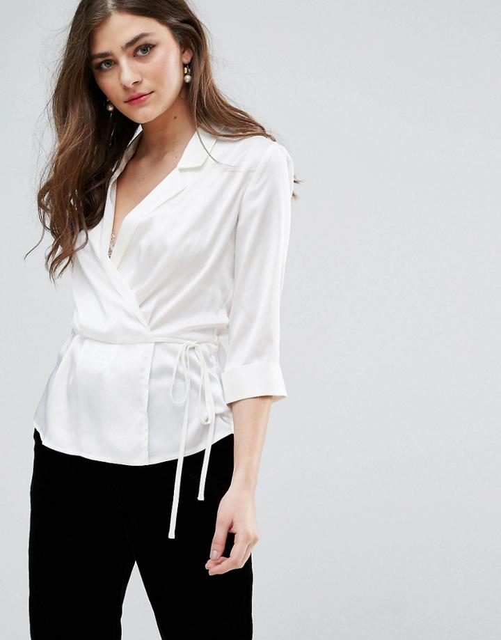 Miss Selfridge Tie Wrap Top - White