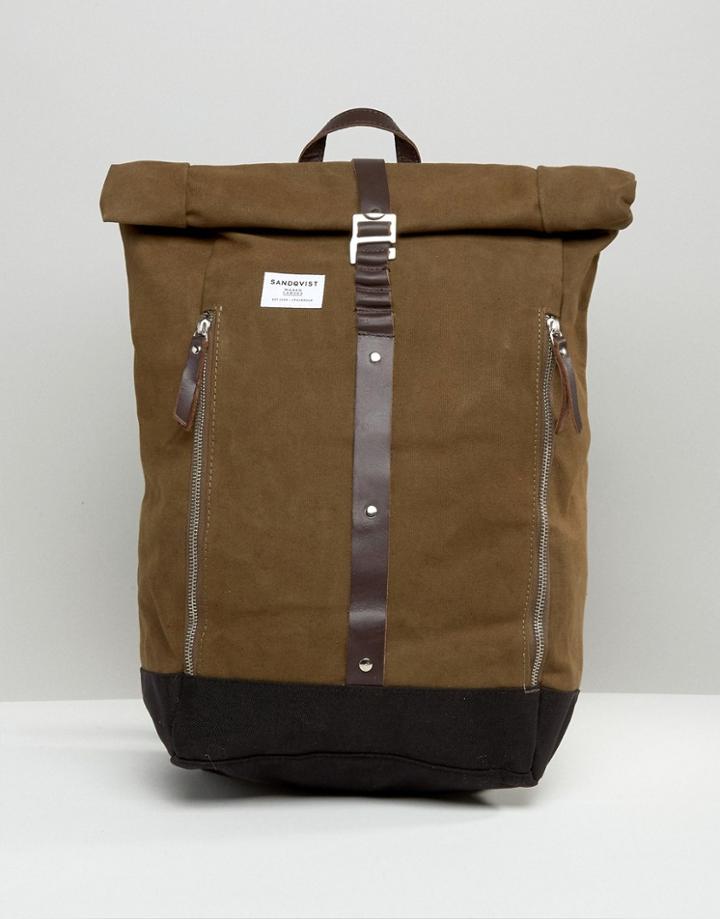 Sandqvist Rolf Rolltop Backpack In Waxed Canvas - Green