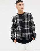 Jack & Jones Premium Sweater In Checked Knit - Black