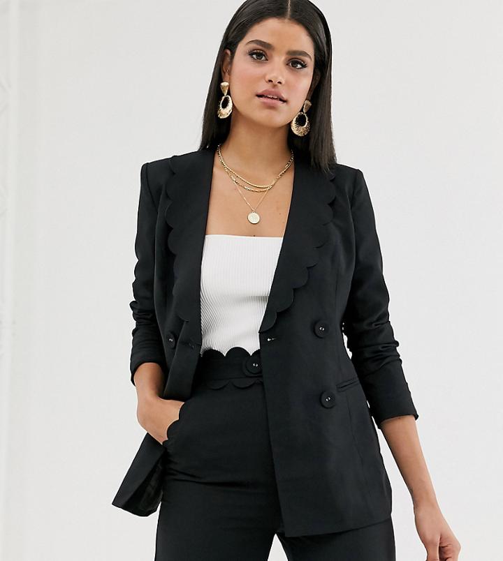Fashion Union Tall Blazer With Scallop Colar Two-piece-black