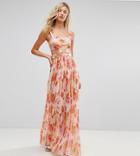 Asos Design Tall Beach Cut Out Chiffon Dress In Pink Palm Print - Multi