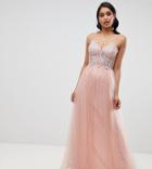 Asos Design Premium Lace Cami Top Tulle Maxi Dress - Pink