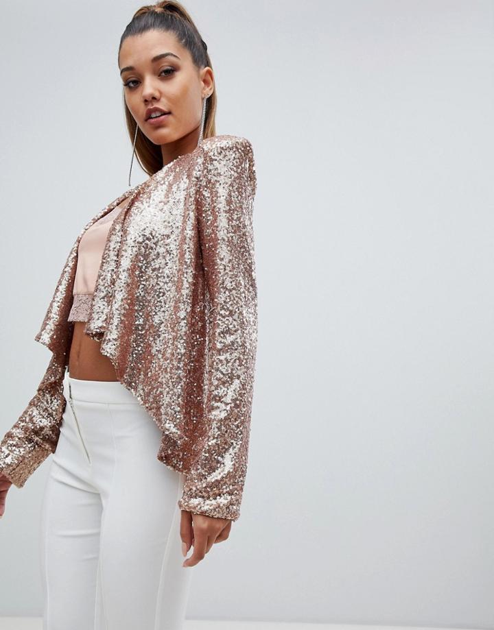 Club L Sequin Drape Jacket - Pink
