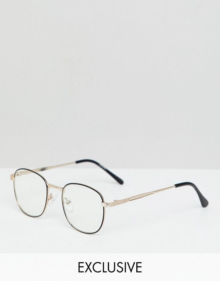 Reclaimed Vintage Inspired Square Clear Lens Glasses In Black/gold - Black