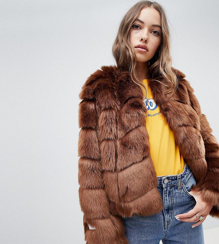 Jakke Cropped Faux Fur Paneled Coat - Brown