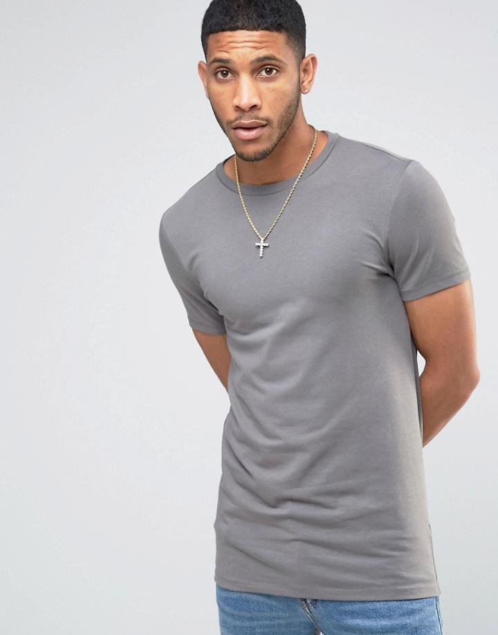 Asos Longline Muscle T-shirt In Gray - Gray