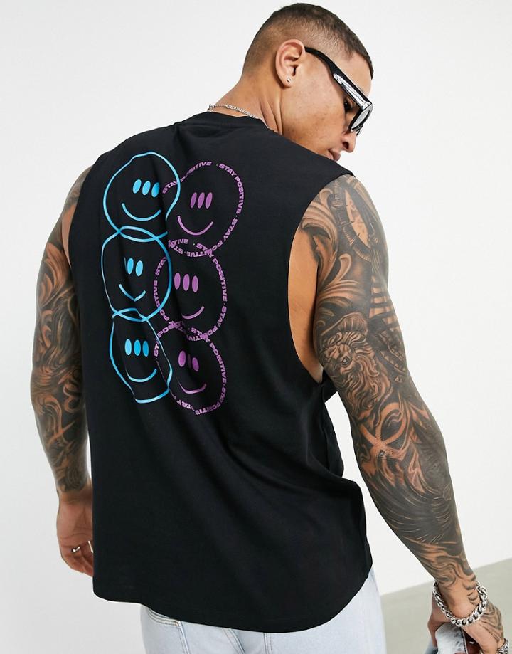 Asos Design Relaxed Organic Tank Top In Black Organic Cotton With Back Print