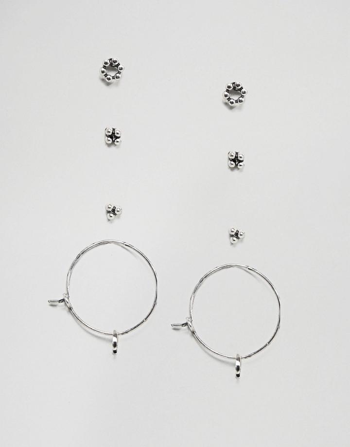 Asos Small Ball Stud And Moon Hoop Earrings - Silver