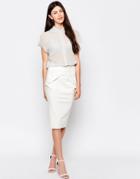 By Zoe Pencil Skirt With Knot Front - Ecru