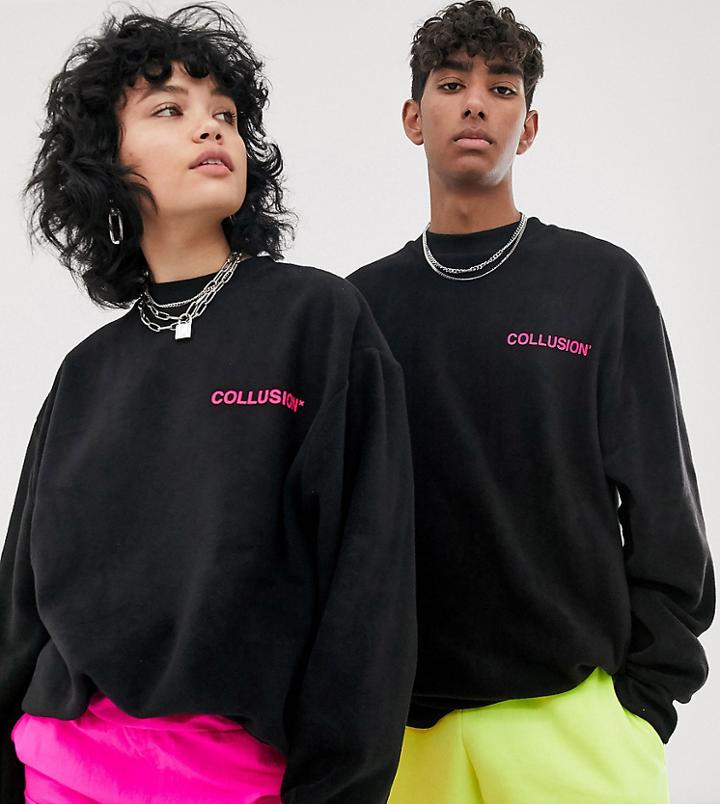 Collusion Unisex Sweatshirt Fleece In Black