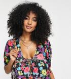 Annorlunda Puff Sleeve Floral Cropped Blouse In Multi - Part Of A Set