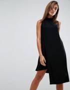 Asos Slinky High Neck Shift Dress With Asymmetric Hem - Black