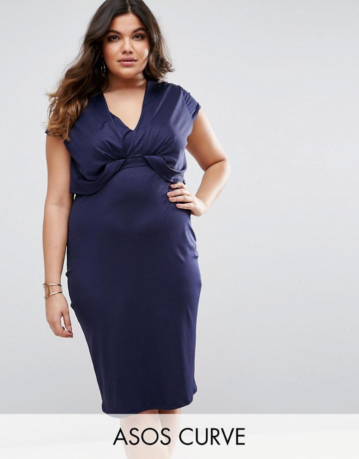 Asos Curve Crepe Fold Front T-shirt Midi Dress - Blue