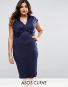 Asos Curve Crepe Fold Front T-shirt Midi Dress - Blue