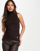 River Island Sleeveless Roll Neck Tank Top In Brown