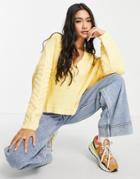 Asos Design V-neck Sweater With Textured Sleeves In Yellow