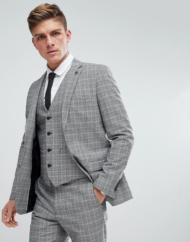 French Connection Prince Of Wales Blue Check Slim Fit Suit Jacket