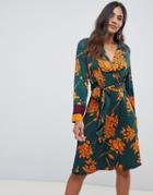 Y.a.s Floral Spotted Midi Wrap Dress-multi