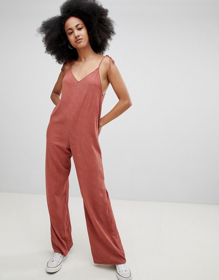 Pull & Bear Cami Detail Woven Jumpsuit In Rust - Red
