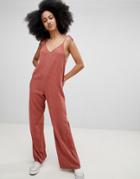 Pull & Bear Cami Detail Woven Jumpsuit In Rust - Red
