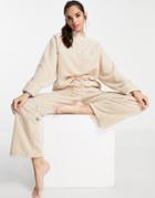 Asos Design Lounge Mix & Match Borg Sweat With Pearl Detail In Beige-neutral