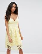 Lipsy Midi Dress In Crochet Lace - Yellow