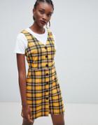 New Look Check Button Through Pinny Dress - Yellow