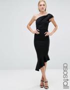 Asos Tall Scuba One Shoulder Peplum Midi Dress - Black