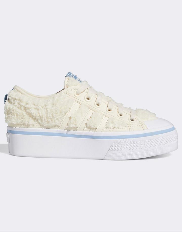 Adidas Originals Nizza Bold Sneakers In Wonder White Sherpa