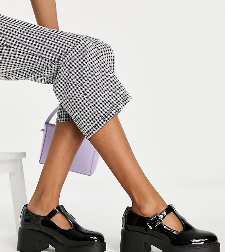 Asos Design Wide Fit Stealth Mary Jane Chunky Mid Heeled Shoes In Black