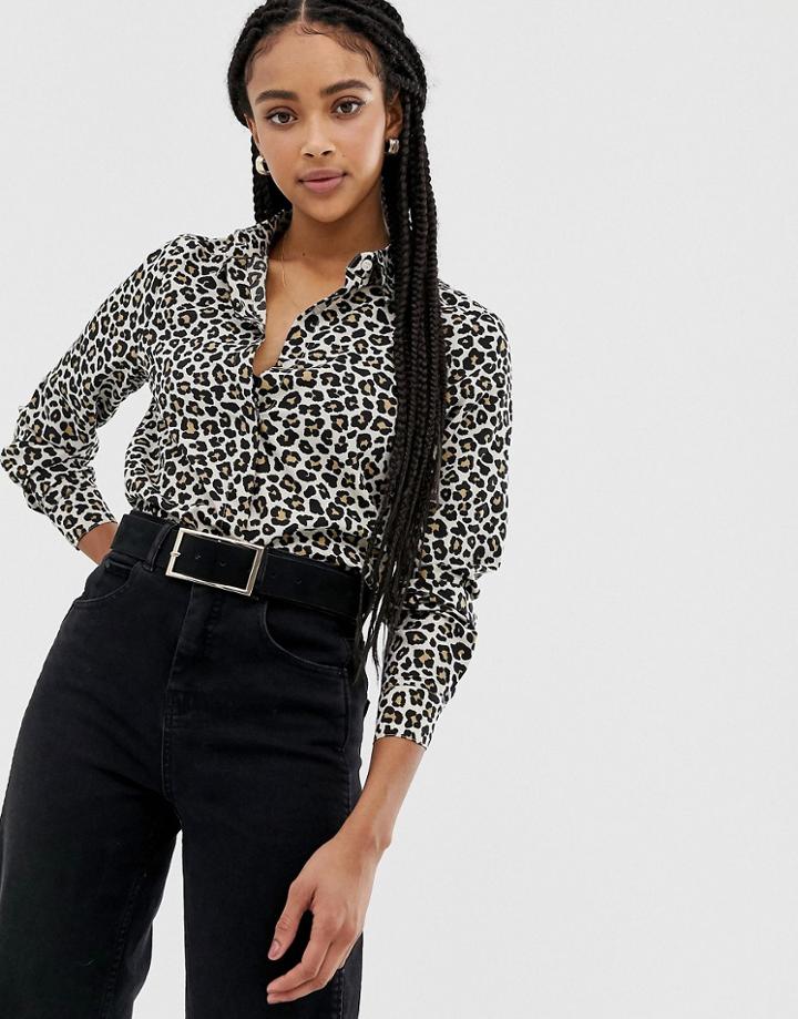 Brave Soul Leopard Print Long Sleeved Shirt - Multi