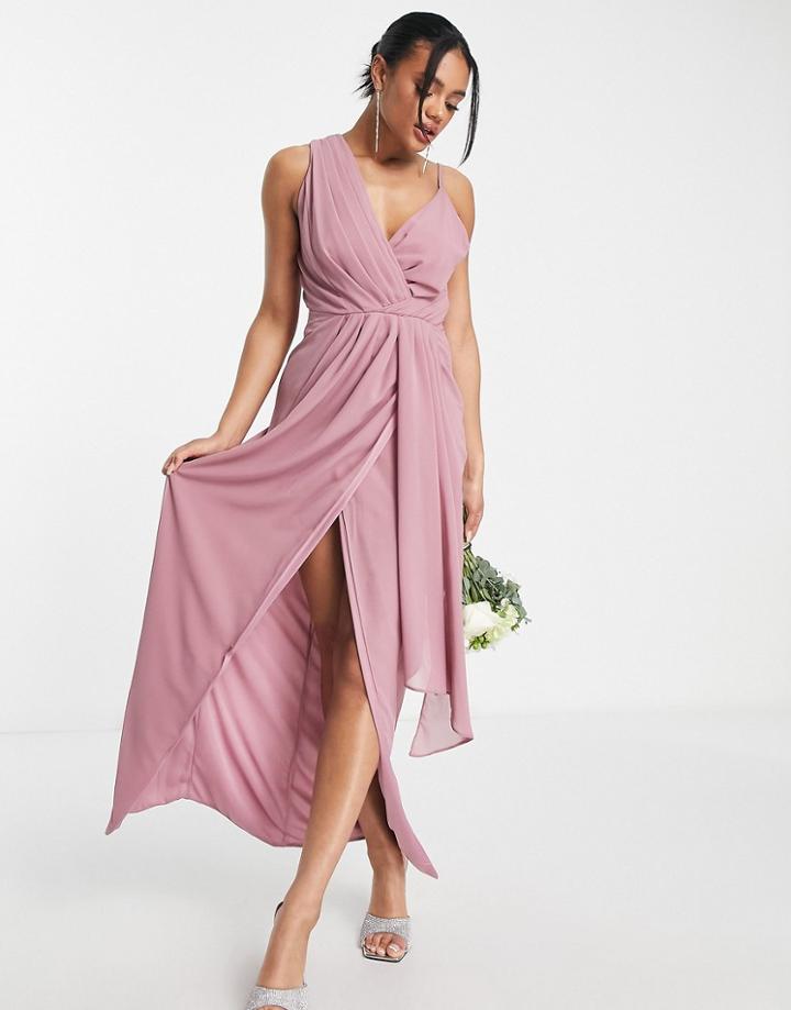 Tfnc Bridesmaid Chiffon Wrap Maxi Dress With Hi Low Hem In Lavender-purple