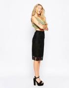 Motel Katcha Midi Skirt In Sunflower Lace - Black